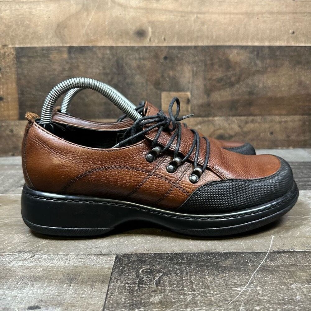Dansko Women’s Size 40 Janika Lace Up Oxford Clogs Brown Leather Comfort Shoes
